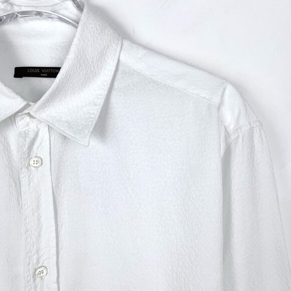 Louis Vuitton White Textured Long Sleeve Button-Up Shirt XS Made In France - Picture 3 of 7